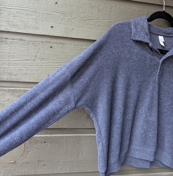 Alternative Apparel Navy Blue Terry Cloth Long Sleeve Polo Shirt XS - Picture 2 of 7